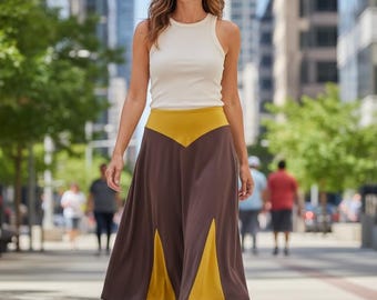 Two tone Panel Skirt with yoke , Eco-friendly  fabric, Machine washable. Made in USA