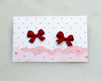 Red Bow Earrings - Stud Earrings - Build A Gift Box Item