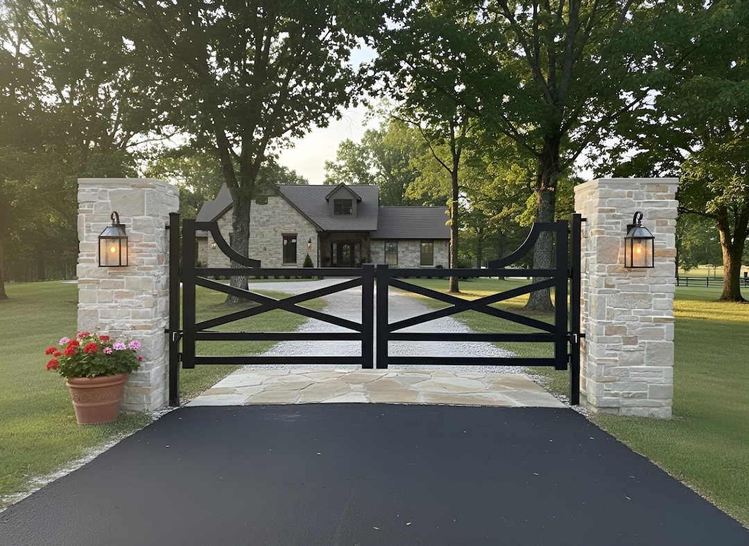 Custom Steel Ranch Driveway Gate | Modern Farm Entrance - Etsy
