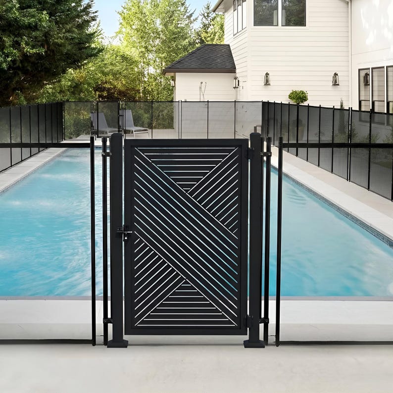 Modern Chevron Pattern Laser Cut Steel Gate | Powder-coated Metal Gate ...