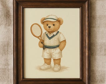 Vintage Tennis Teddy Bear Print