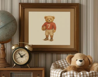 Vintage Football Teddy Bear Print