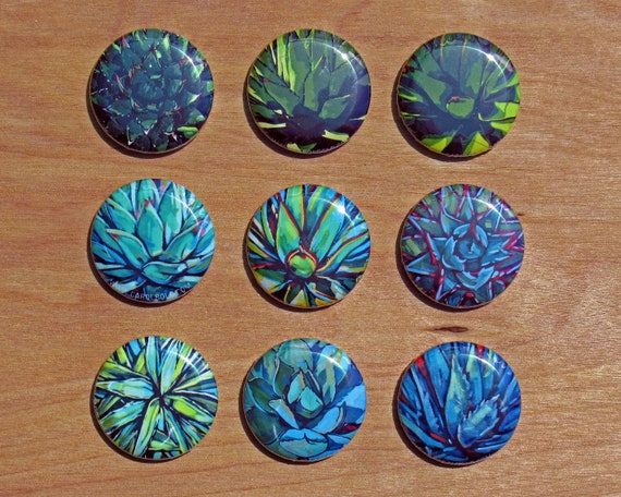 AGAVES SET OF 9 1 1/4 Round Art Magnets 