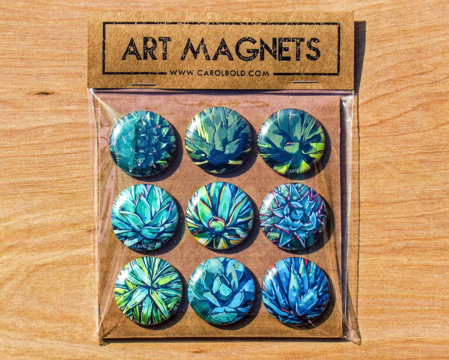 AGAVES SET OF 9 1 1/4 Round Art Magnets 