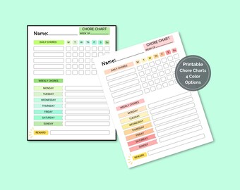 Tabla de tareas imprimible digitalmente en 4 esquemas de colores