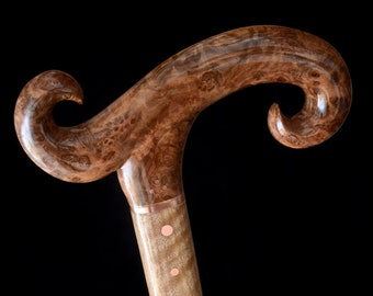 Handmade Walking Cane in York Gum Burl and Curly Eucalyptus - Gift Idea, Wood Art