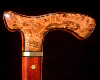 Handmade Walking Cane in Dragon's Blood Burl and Rosewood - Gift Idea, Wood Art