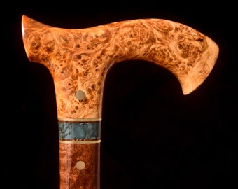 Handmade Walking Cane in Dragon's Blood Burl and Jade - Gift Idea, Wood Art