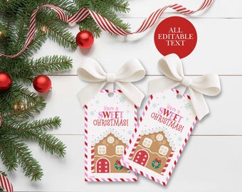 Gingerbread House Christmas Gift Tag Template, Printable Holiday Favor Tag, Sweet Holiday Treat Tag, Editable Christmas Cookie Favor Tag