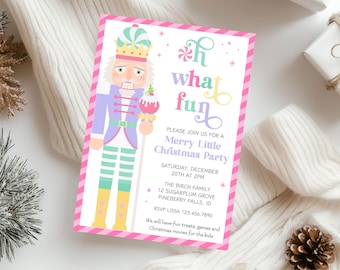 Oh was für Spaß Nussknacker-Party einlädt, Kinderweihnachtsfeier-Einladung, Pastellnussknacker-Thema, Land der Süßigkeiten Winter-Geburtstagsfeier