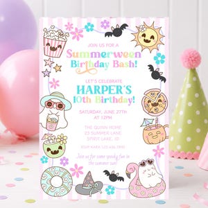 Summerween Birthday Invitation, Spooky Pool Party Bash, Kids Ghosts (Digital Download) image 1