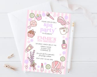 Editable Spa Day Birthday Invitation, Glam Digital Party Invite, Girly Pamper Birthday Party Invite, Pink Glam Party, Coquette Girl Party