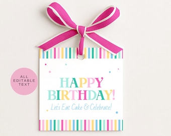 Bearbeitbarer Geburtstagsgeschenkanhänger, Geburtstagsfeierbevorzugung, Geburtstags-Dankeschön-Tags, benutzerdefinierter Geschenkanhänger, bunter Geburtstagsgeschenk-Geschenkanhänger