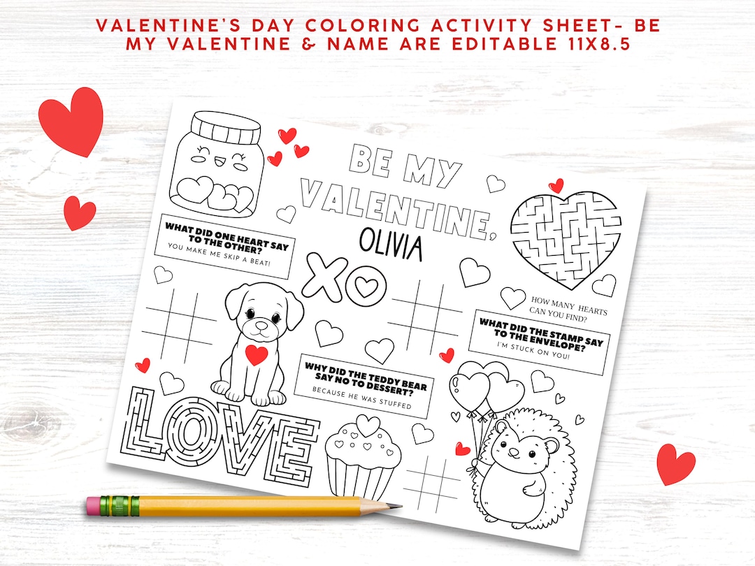 Valentine's Day Kids Activity Sheet, Printable Valentine Coloring ...