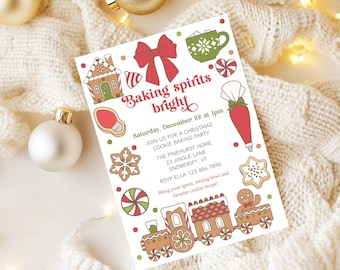 Backen Spirituosen Helle Weihnachtskeks-Party einladen, Kinder-Plätzchen-Backen-Einladung, Urlaub Lebkuchen-Plätzchenparty, Plätzchen-Dekorationsparty