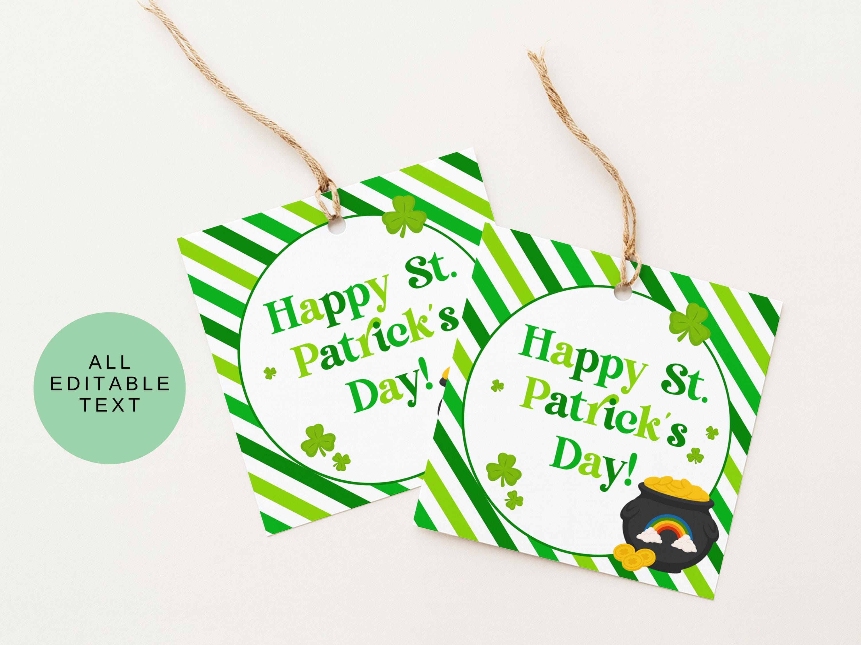 St. Patrick's Day Favor Tags, Happy St. Patricks Day Tag, Editable St ...