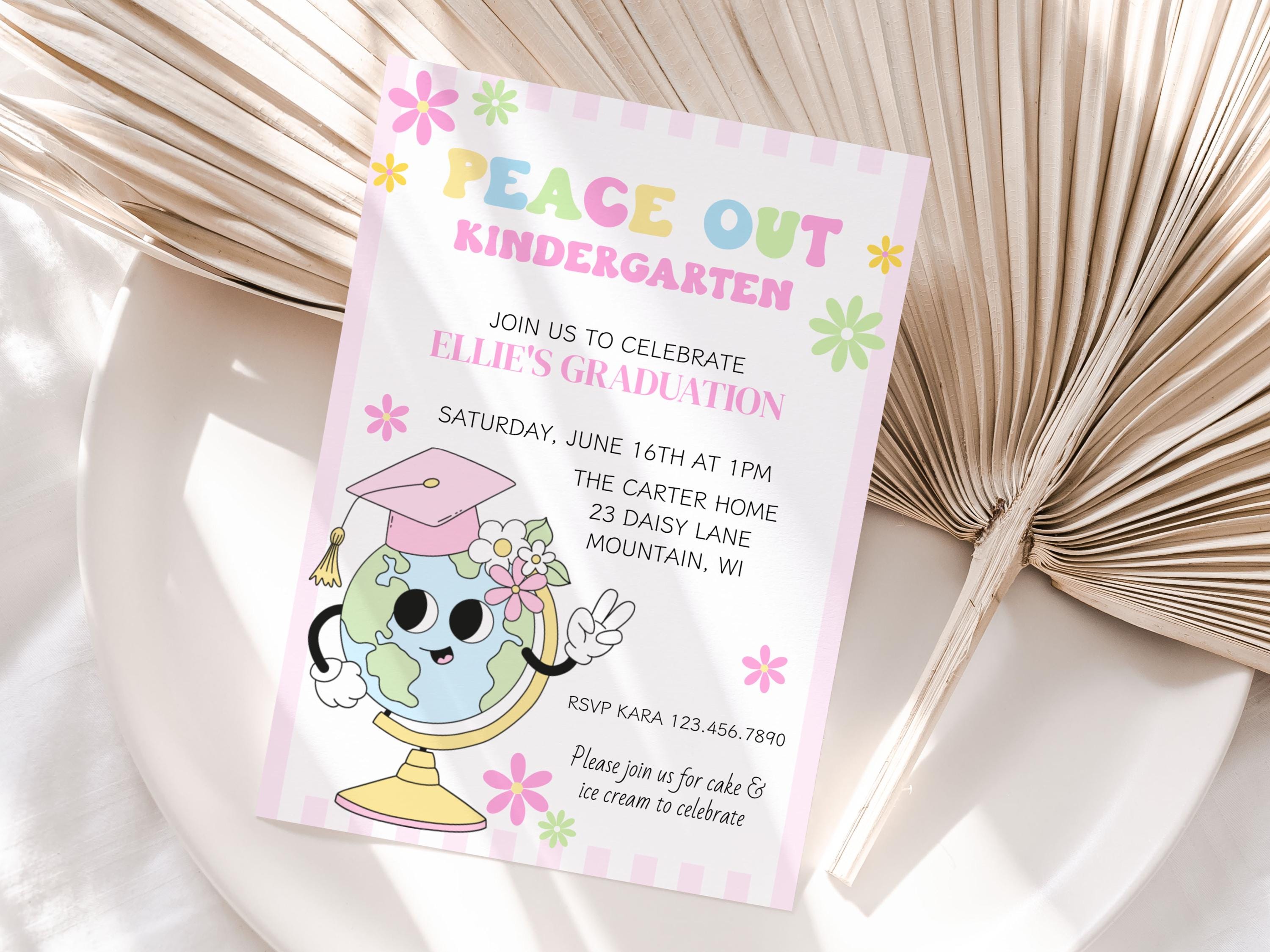 Kinder Invit Kindergarten Graduation Invite, Peace Out Kindergarten Party Invitation ...