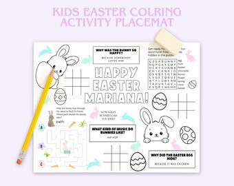 Kinder Osteraktivität Tischset druckbar, personalisierte Oster Malvorlage, Oster Tischspiel Klassenzimmer Färbung Matte, Osterparty Aktivität