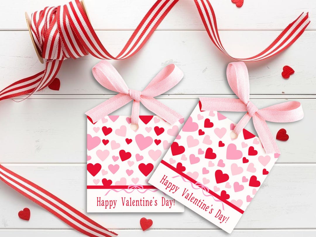 Happy Valentine’s Day Gift Tag, Red and Pink Hearts, Printable ...