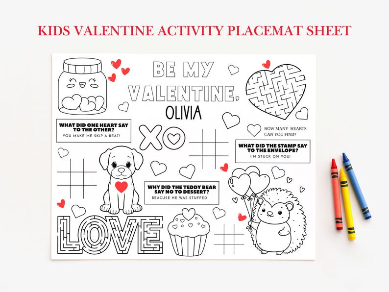 Valentine's Day Kids Activity Sheet, Printable Valentine Coloring ...