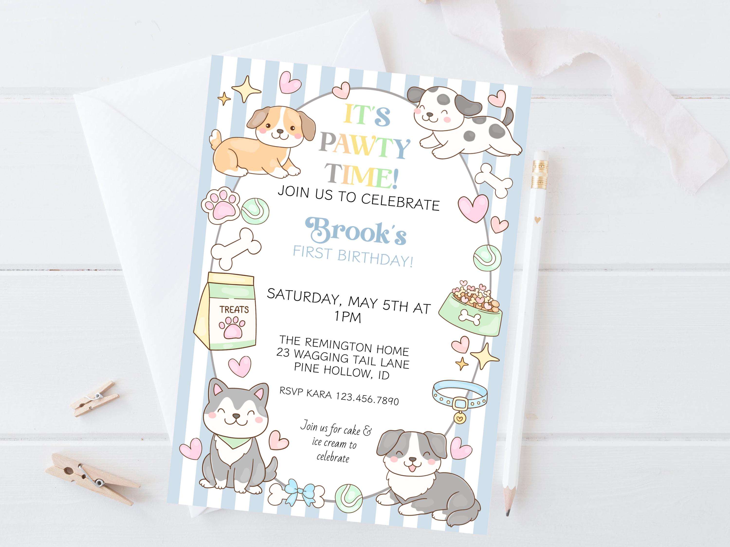Puppy Birthday Invitation, First Birthday Boy Party Invite, Puppy Dog ...
