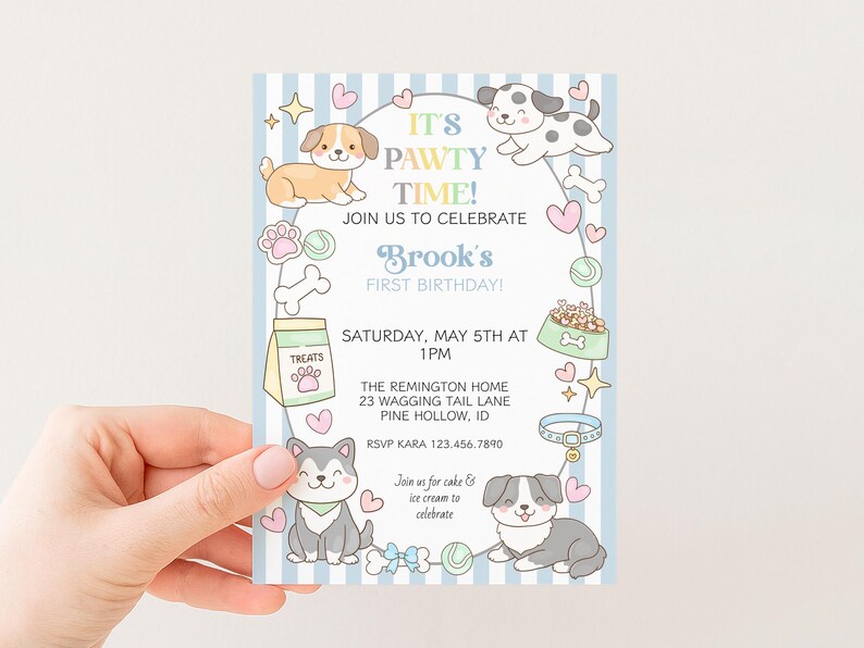 Puppy Birthday Invitation, First Birthday Boy Party Invite, Puppy Dog ...