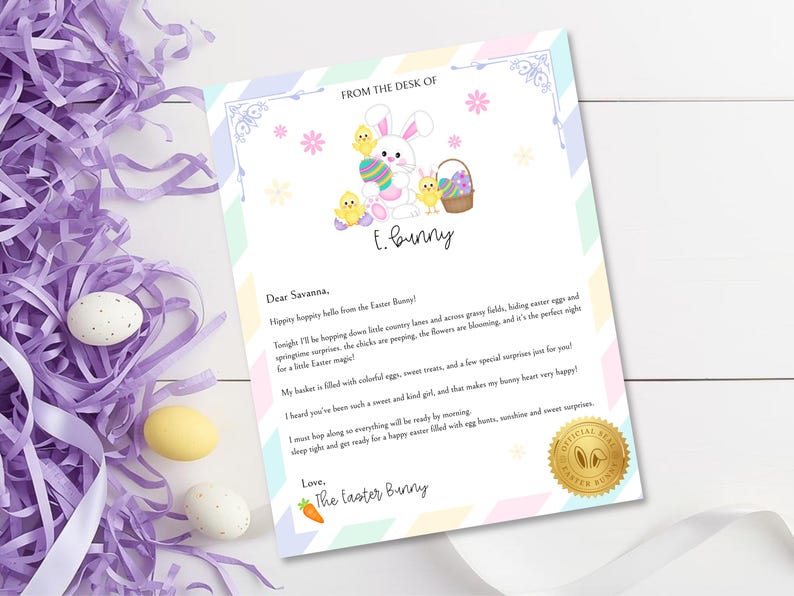Editable Letter From Easter Bunny, Easter Morning Bunny Surprise ...