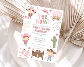 Einladung zum Cowgirl-Geburtstag, Western-Mottoparty, Einladung für kleine Cowgirls (Digitaler Download)