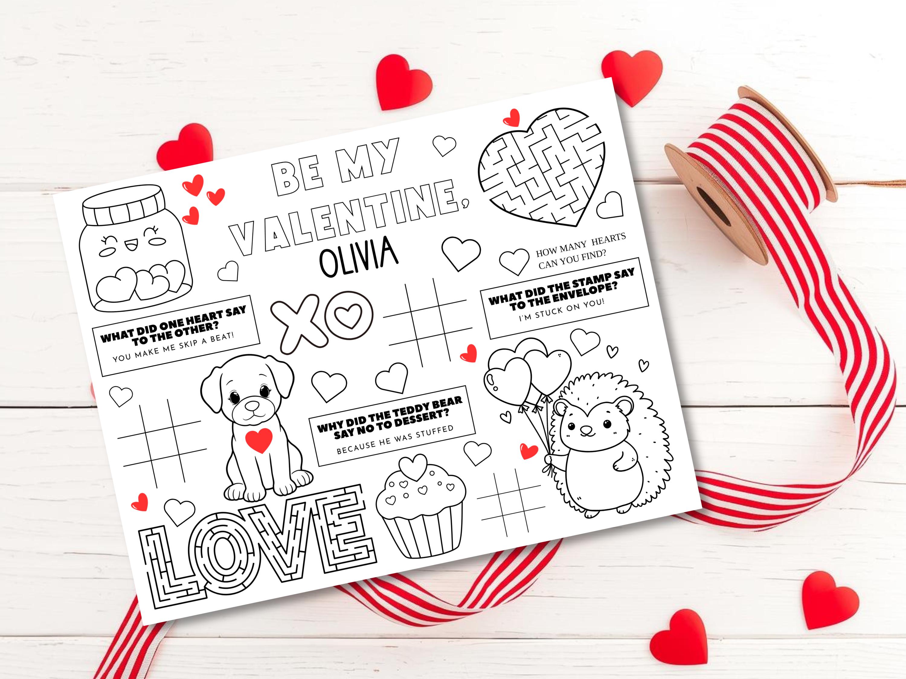 Valentine's Day Kids Activity Sheet, Printable Valentine Coloring ...