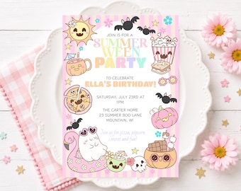 Summerween Geburtstagseinladung, Pastel Halloween Kids Party Invite (Digitaler Download)