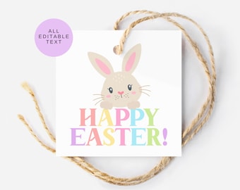 Happy Easter Tag, Pastel Easter Bunny Favor Tag, Easter basket Tag, Easter Treat Tags, Spring Easter Cookie Tag, Digital Party Favor Tag