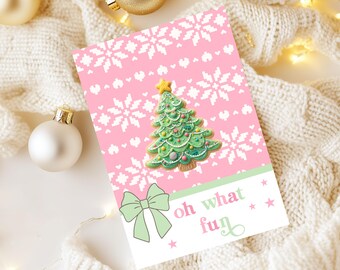 Oh was für Spaß Mini-Cookie-Karte, Rosa Feiertag Mini-Cookie-Tag, Keksverpackung, Weihnachtskekskarte, Rosa Pullover Muster Bogen Cookie-Karte
