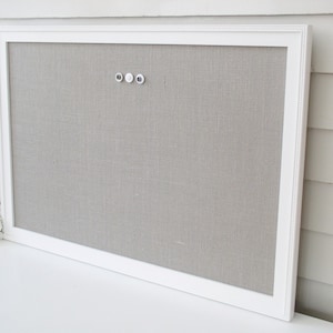 Deluxe Burlap Bulletin Board MAGNETIC BOARD Super White Frame and Gray