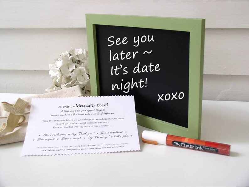 Mini Message Chalkboard for Couples Refrigerator Communication for Love Notes with Handmade Fabric Gift Bag and Chalk Marker image 5