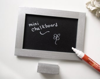 Metallic Silver Mini Chalkboard - Eco-Friendly Magnetic Blackboard for the Fridge or File Cabinet or Desktop