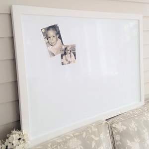 Extra Large MAGNETIC Board Solid Wood Framed Memo Board Deluxe Handmade White Beaded Frame and Button Magnets DRY ERASE Whiteboard