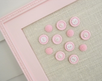 Pink Button Magnets - Set of 12 Extra STRONG Magnets in Vintage Style for Magnetic Memo Bulletin Boards Refrigerator Office Cubicle