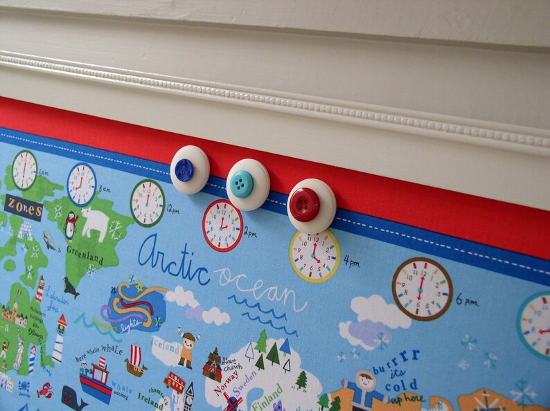 World Map BULLETIN BOARD Kids Magnetic Memo Board With Red