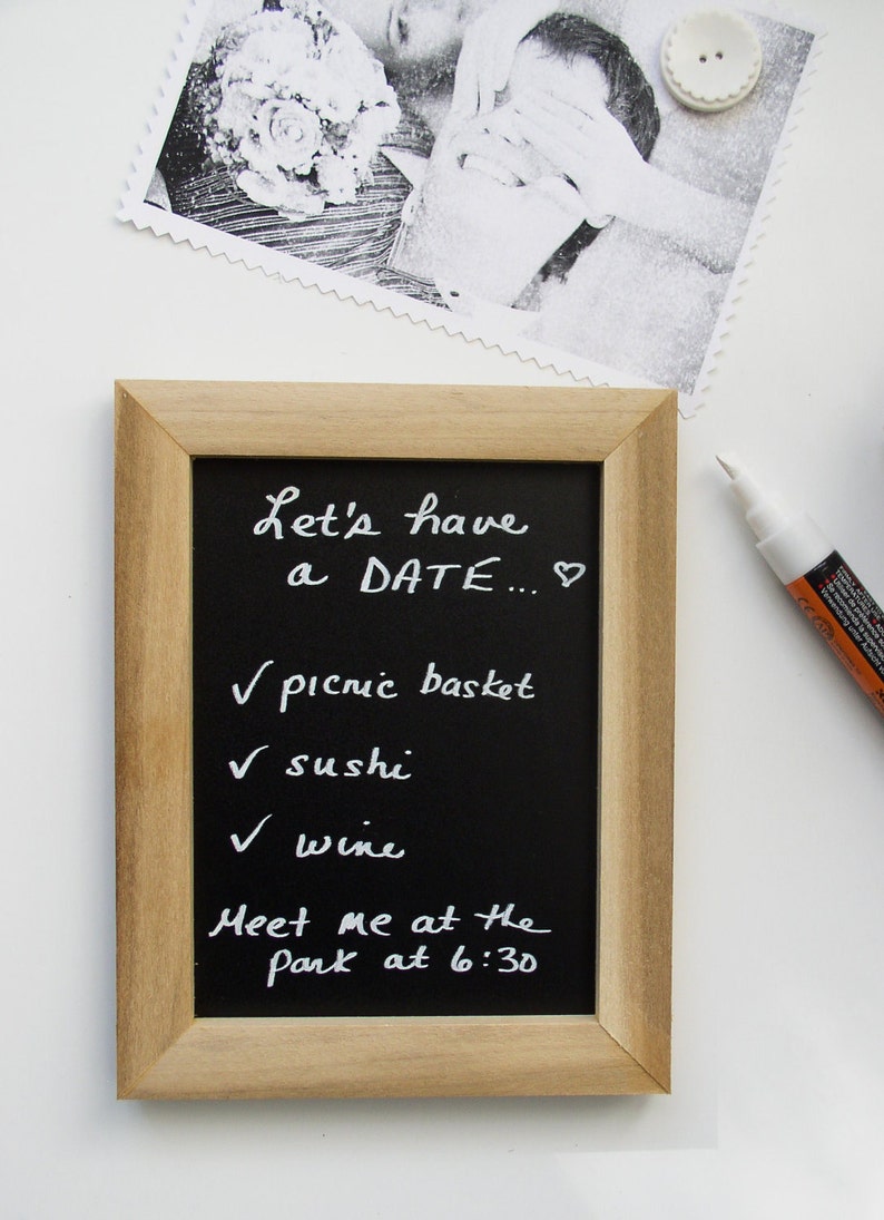 Mini Message Chalkboard for Couples Refrigerator Communication for Love Notes with Handmade Fabric Gift Bag and Chalk Marker image 2