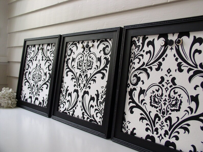 FRAMED MEMO BOARDS Set of 3 in Black and White Damask Etsy