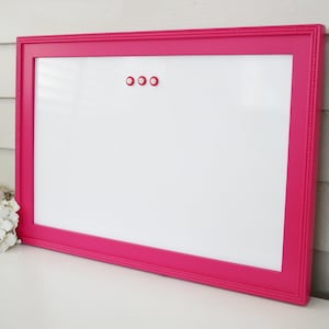 Cottage Magnetic Dry Erase Board, Whiteboard Bulletin Board, 15&quot; x 22&quot; Handmade Solid Wood Frame, Hot Pink Memo Magnet Board, Kitchen Memo