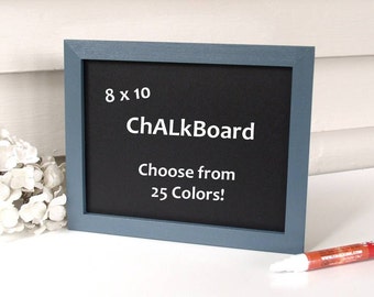 Framed Chalkboard Organizer Sign Menu Board - 8 x 10 Eco-Friendly Magnetic Blackboard for the Fridge or Desktop in Slate Blue Pick Color