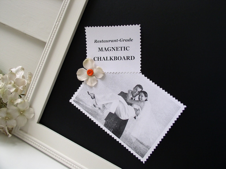 WEDDING CHALKBOARD Extra Large Magnetic Board Framed Blackboard Memo Board Deluxe Size with Handmade Frame and Vintage Button Magnets