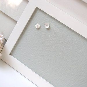 Long Narrow Magnet Board - Kitchen Bulletin Board Magnetic Organizer with Silver Blue/Seafoam Cotton Fabric and 12 x 30 inch Handmade Frame