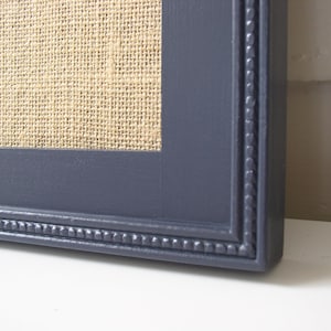 Boys Navy Blue Magnet Board - Framed Bulletin Board 14.5 x 14.5&quot; with Handmade Wood Frame and Natural Tan Burlap Magnetic Wall Decor