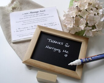 Mini Message Chalkboard for Couples - Refrigerator Communication for Love Notes with Handmade Fabric Gift Bag and Chalk Marker