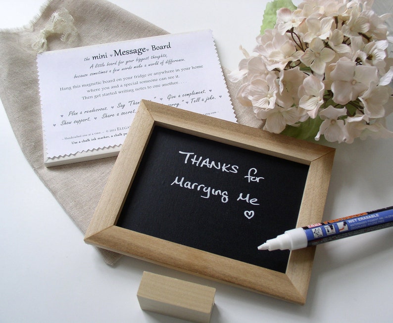 Mini Message Chalkboard for Couples Refrigerator Communication for Love Notes with Handmade Fabric Gift Bag and Chalk Marker image 1