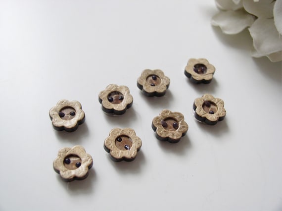 Wood Button Magnets - Set of 8 Extra STRONG Refrigerator Magnets Carved Flower ECO FRIENDLY Coconut Shell for Magnetic Boards Flower Shaped