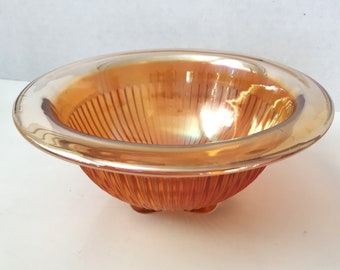 Vintage Glass Mixing Bowl, Carnival Marigold Iridescent Ribbed Salad Bowl, Serving Bowl, or Candy Dish