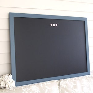 Modern Framed CHALKBOARD Extra Large Magnetic Board - Slate Blue Framed Blackboard 26.5 x 38.5&quot; Deluxe Handmade Frame Vintage Button Magnets